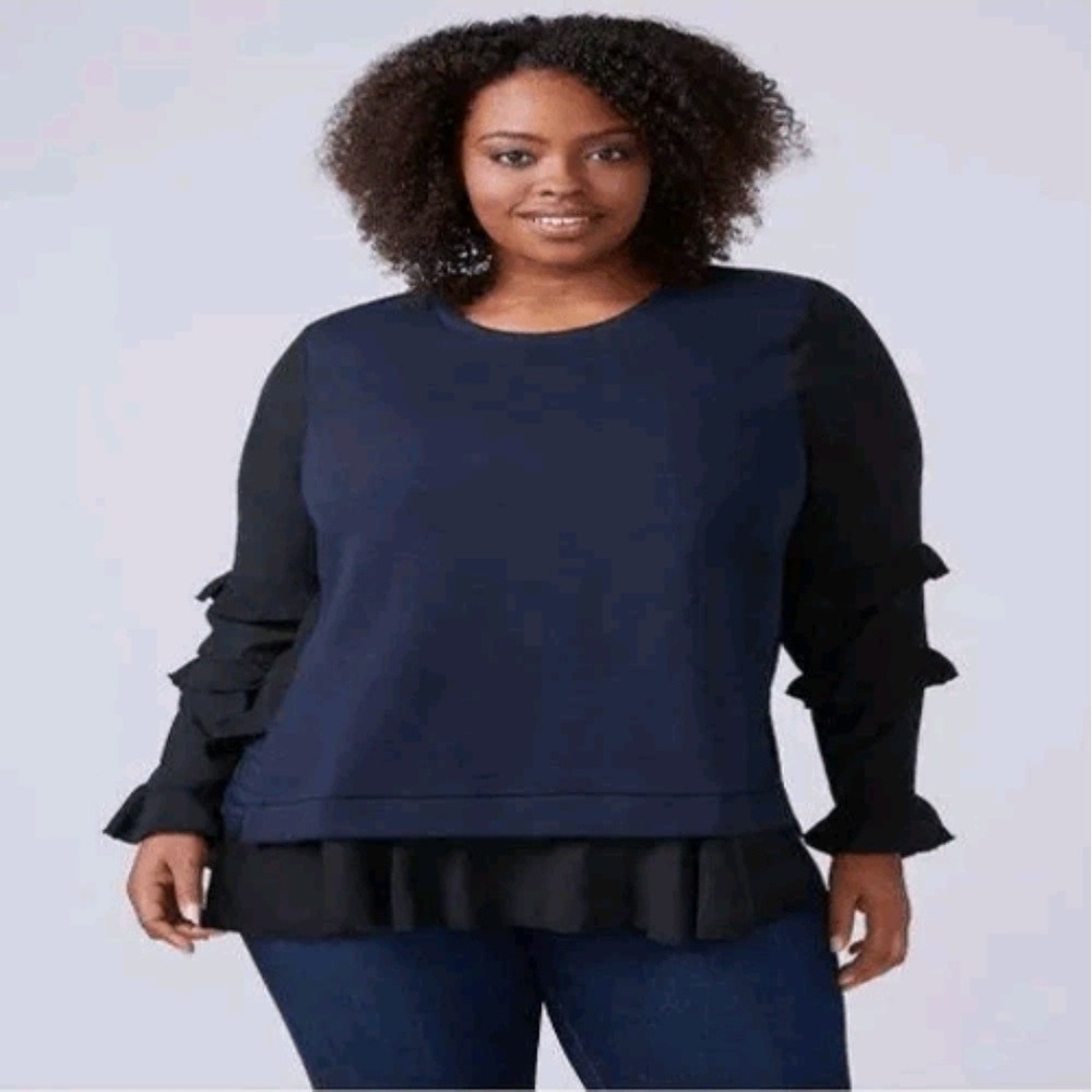 Lane Bryant Ruffle Sleeve Blouse Top‎ Layered Hem Plus Size 26/28